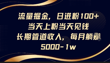流量掘金,日进粉100+,当天上粉当天见钱,长期管道收入,每月躺挣5k-鑫锐轻创终点站