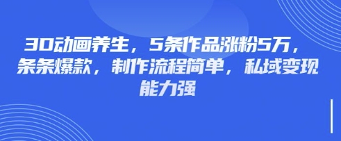 3D动画养生，5条作品涨粉5万，条条爆款，制作流程简单，私域变现能力强-鑫锐轻创终点站